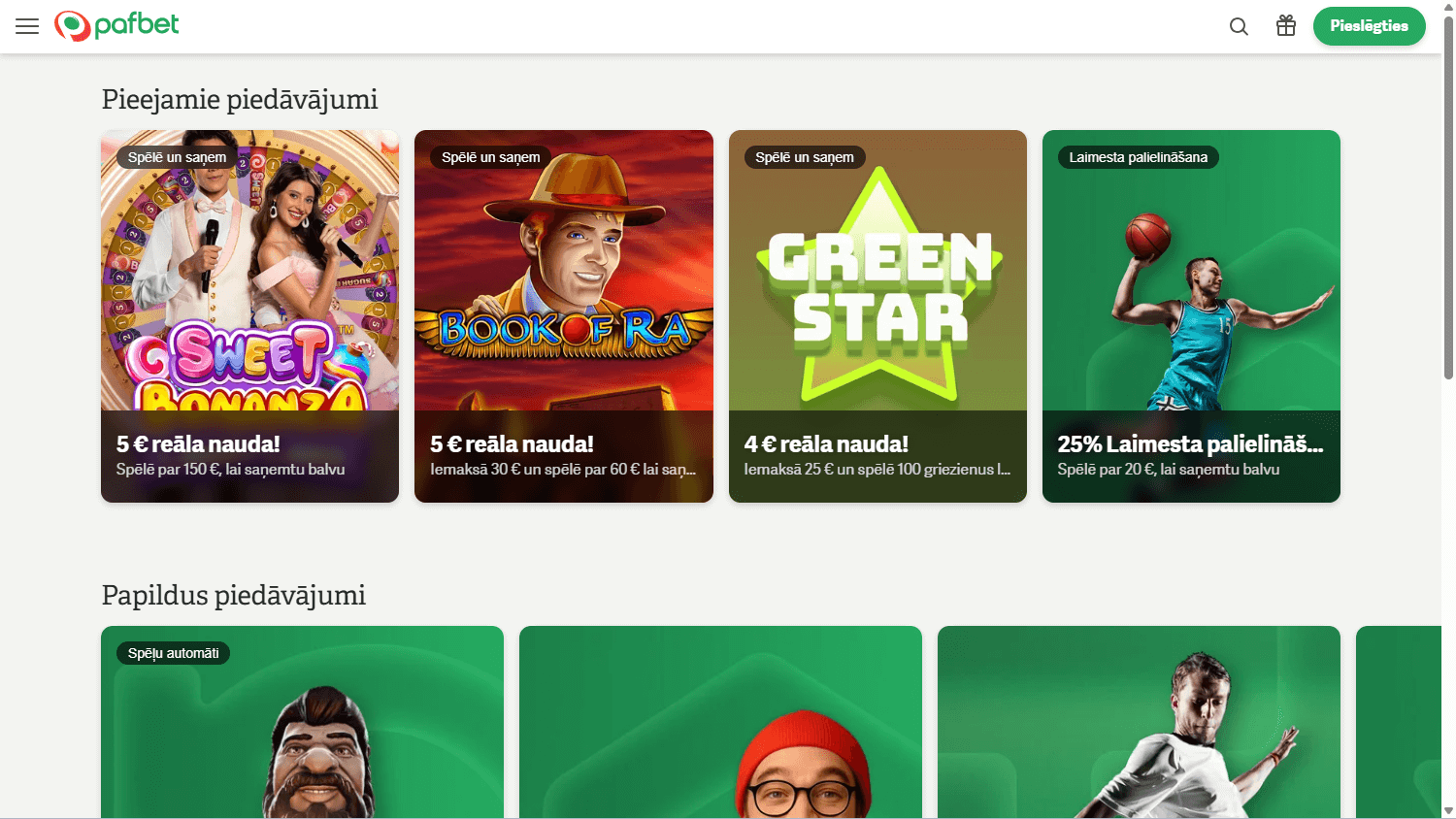 Paf-kasino vihreällä modernilla käyttöliittymällä ja tervetuliaisetutarjouksella