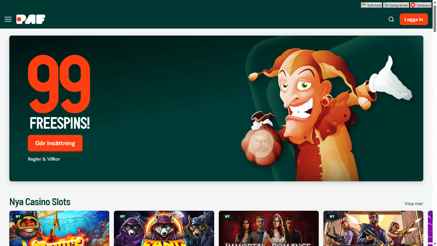 Pafin pelikäyttöliittymä, jossa näkyy useita kasinopelien kategorioita